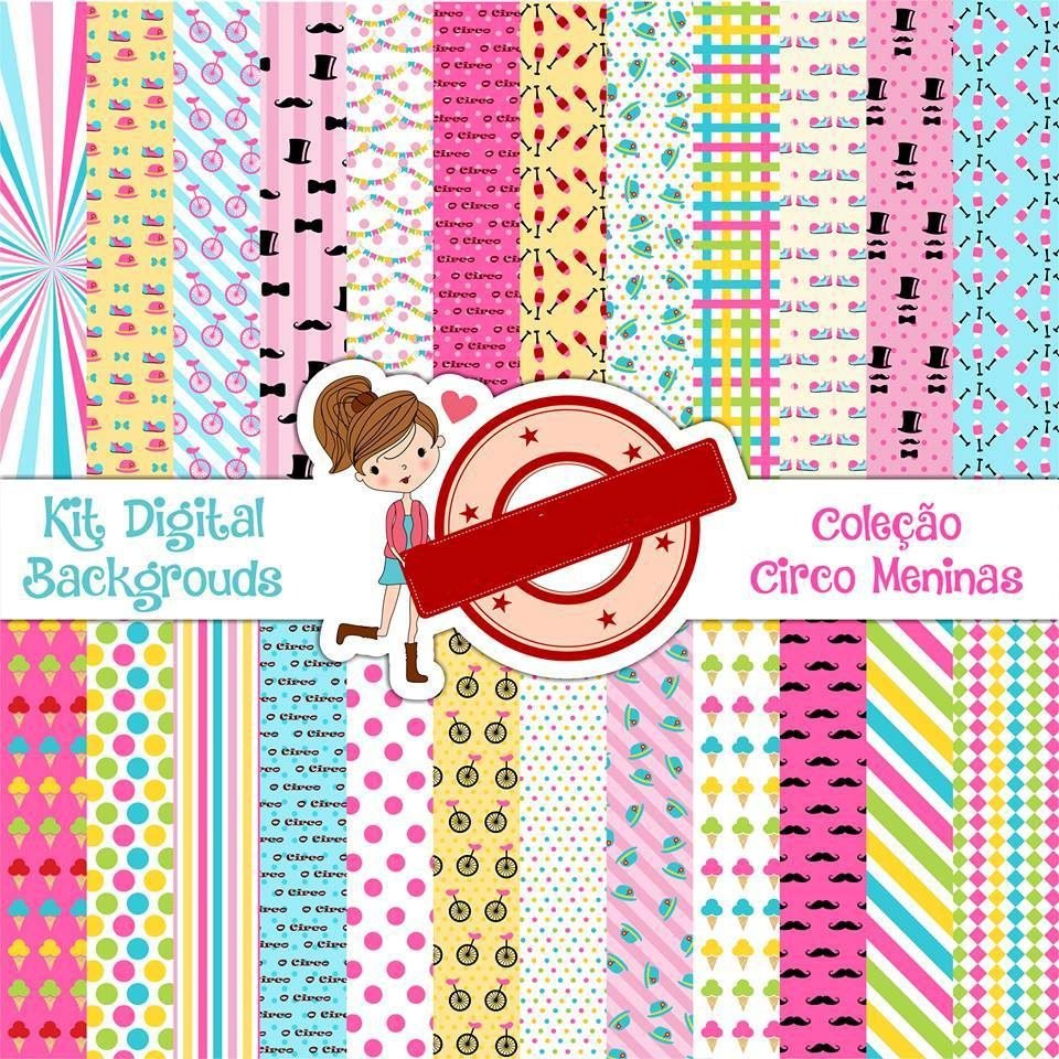 Circo Meninas Kit Digital Papeis Circo Meninas - Imagem 1