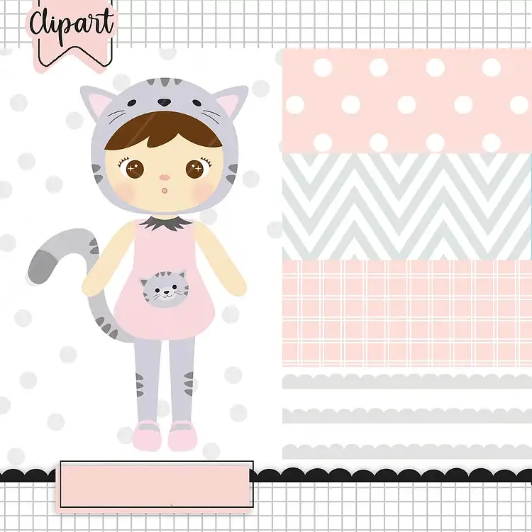 Clipart Metoo Gatinha+ Papéis Digitais Kit Digital Papeis Gatinha - Imagem 1