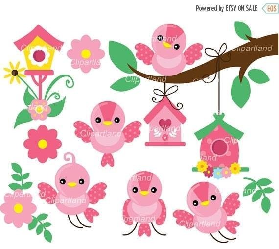 Clipartland_Bird Kit Digital Passaro Casinha Rosa - Imagem 1