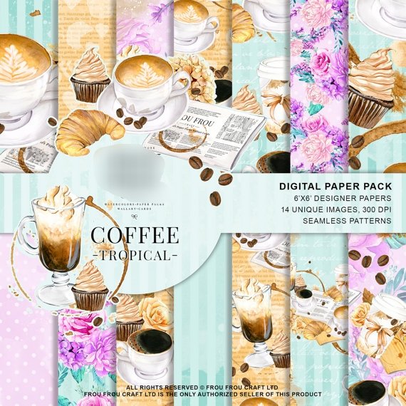 Coffee Tropical Kit Digital Papeis Café Tropical - Imagem 1
