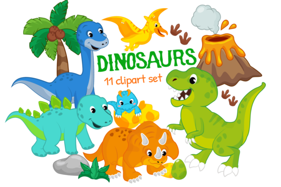 Colorful-Dinosaurs-Clipart-7420215 Kit Digital Dinossauros Clipart - Imagem 1