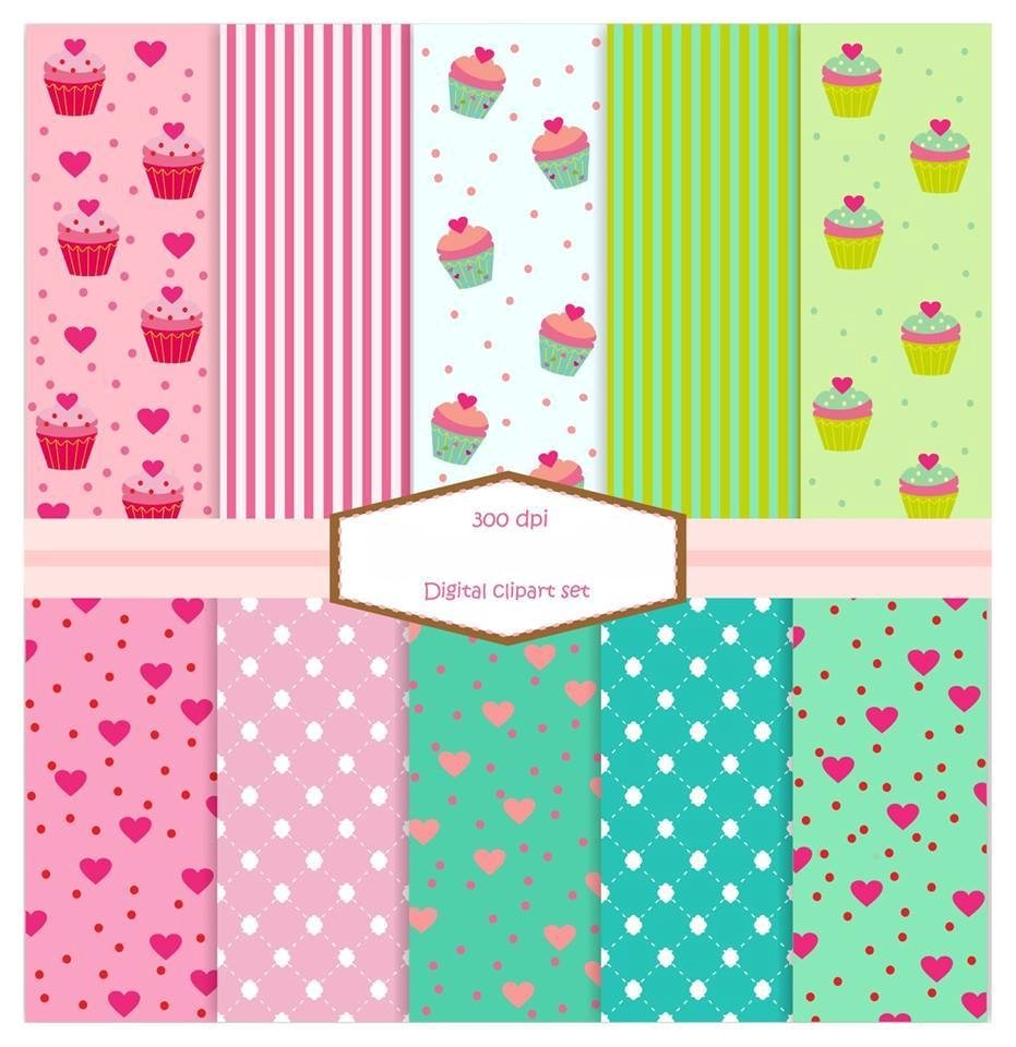 Cópia de Cópia de Cupcake party 2 DECORARTIST Arquivo Kit Digital Papéis Estampas de Cupcakes e Corações - Imagem 1