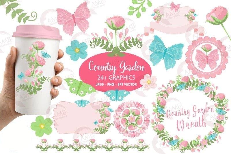 Country Garden Florals Clipart Kit Digital Jardim Floral - Imagem 1