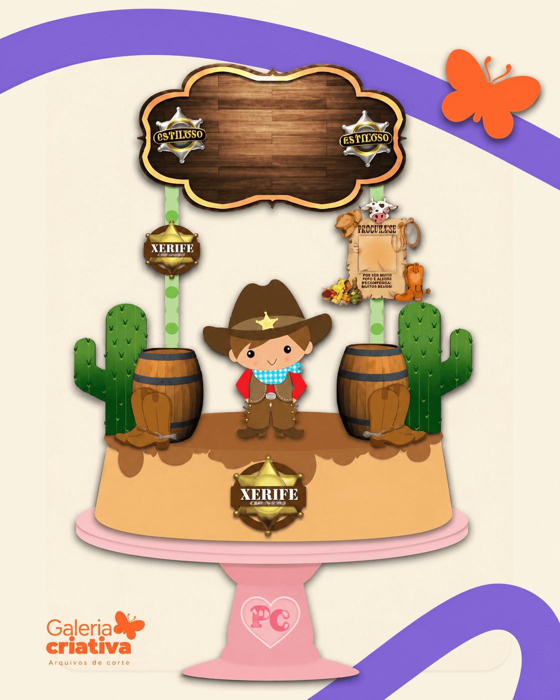 Cowboy Xerife Arquivo Topo de Bolo Cowboy Xerife - Imagem 1