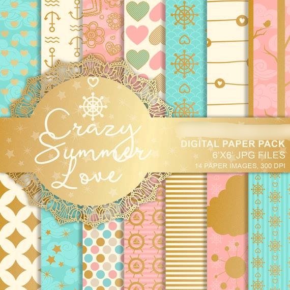 Crazy Summer Love Kit Digital Papeis Amor de Verão - Imagem 1