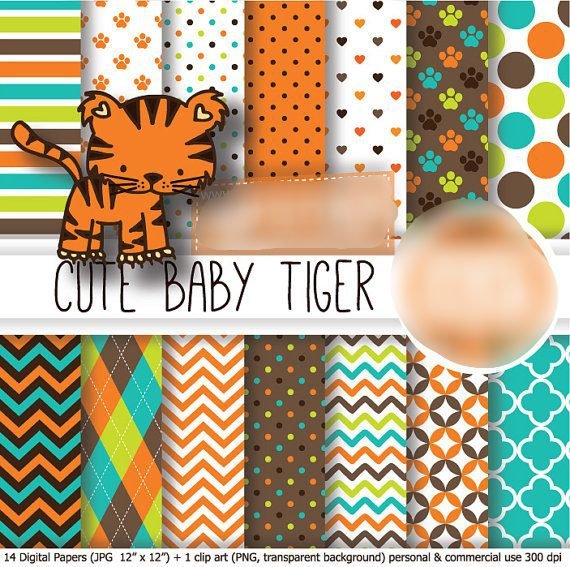 Cute BabyTiger Kit Digital Papeis Baby Tigre - Imagem 1