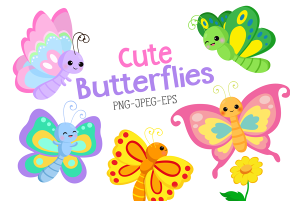 Cute Butterflies Set Kit Digital Borboletas Cute - Imagem 1