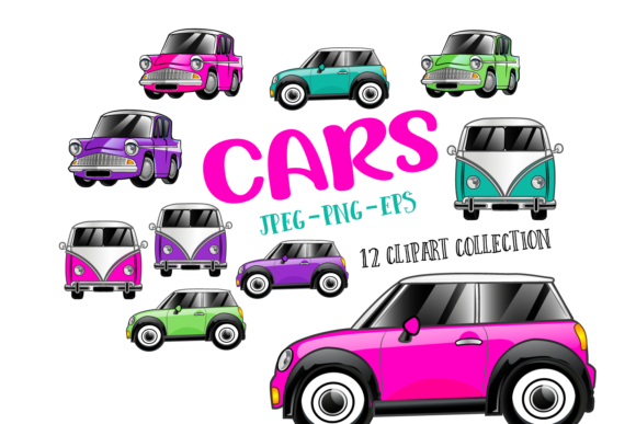 Cute Cars - Vol. 2 Kit Digital Carros Cute - Imagem 1