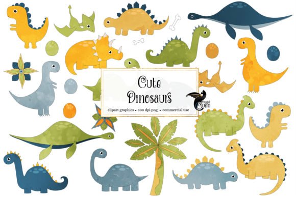 Cute-Dinosaur-Clipart-4387336 Kit Digital Dinossauro Clipart - Imagem 1