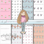 Kit Digital Papeis Menina Cute