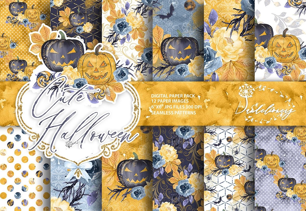 Cute Halloween Paper Kit Digital Papeis Halloween - Imagem 1