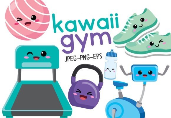 Cute Kawaii Gym Kit Digital Academia Fofa - Imagem 1
