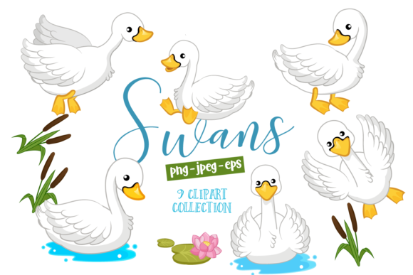 Cute Swans Kit Digital Cisnes Fofos - Imagem 1