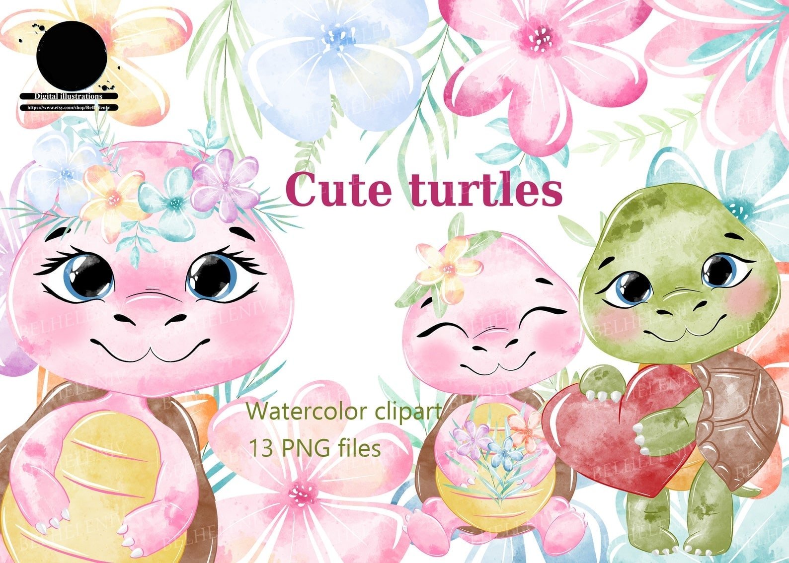 Cute Turtles Kit Digital Tartarugas Fofinhas - Imagem 1