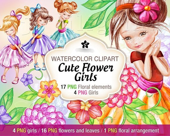 Cute_Flowers_Girl Arquivo Kit digital Meninas Fofas - Imagem 1