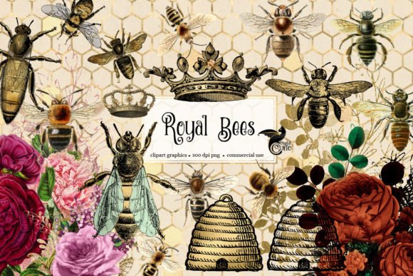 DC-Royal-Bees-Clipart Kit Digital Abelhas Reais - Imagem 1