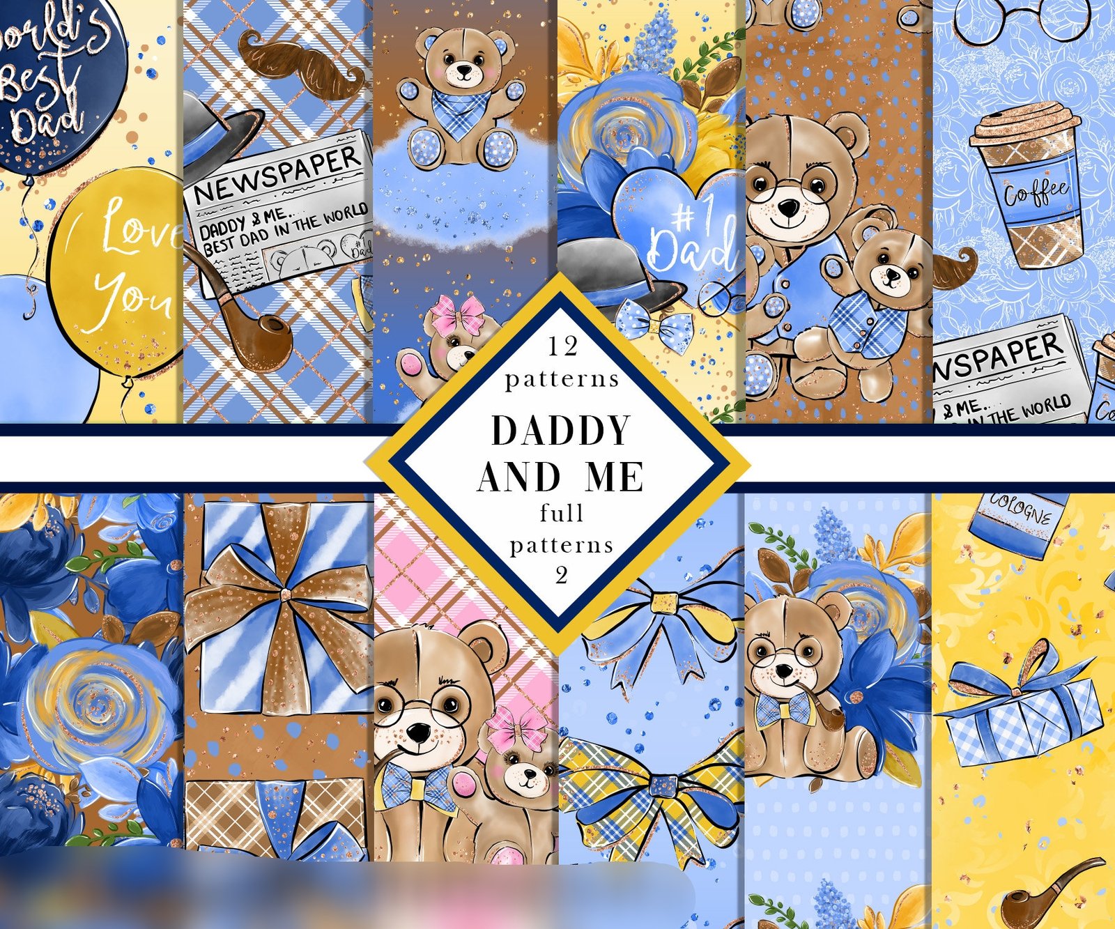 Daddy and Me Paper 2 Arquivo Kit Digital Papéis Ursinhos - Imagem 1