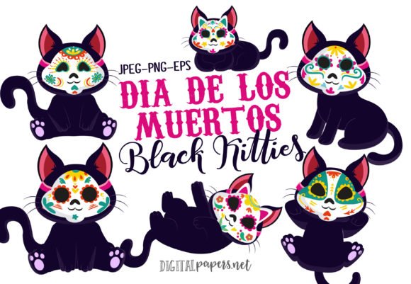 Day of the Dead Black Kitties Kit Digital Gatinhos Pretos do Dia dos Mortos - Imagem 1