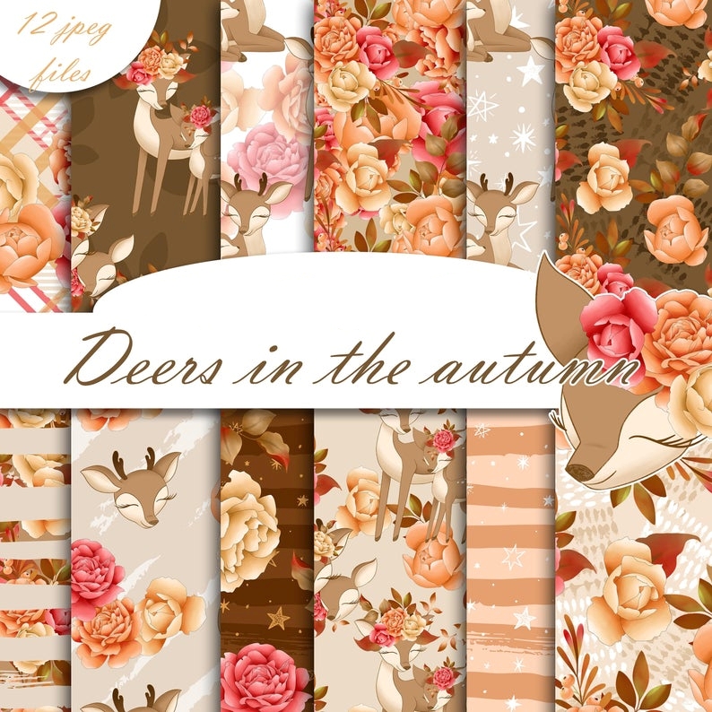 Deers In The Autumn PP-DDAA Kit Digital Papeis Veado no Outono - Imagem 1
