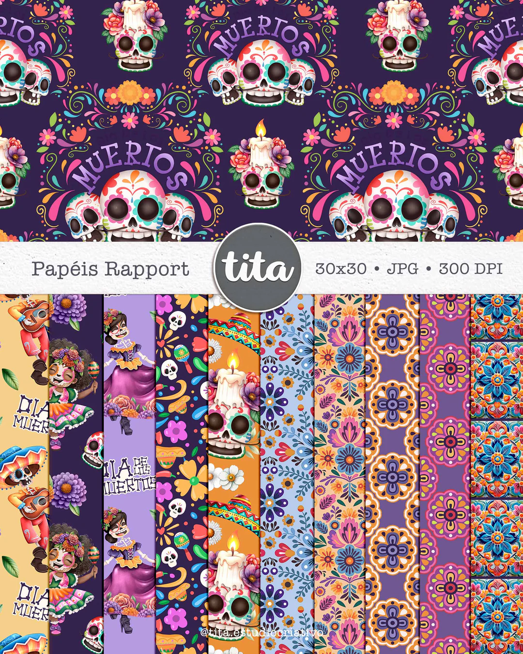 Día de Los Muertos - Combo Ilustrações e Papéis Kit Digital Dia dos Mortos - Imagem 1