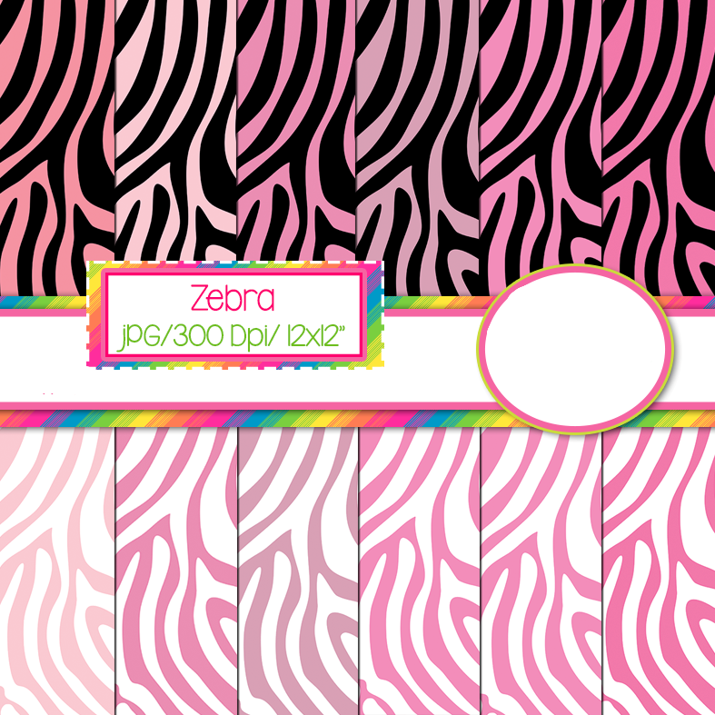 Digital Paper Zebra Pink Chiliclipart1 Kit Digital Papeis Zebra - Imagem 1