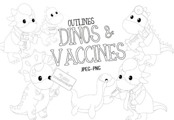 Dino Vaccines - Outlines Kit Digital Vacinas Dinossauros Desenho - Imagem 1