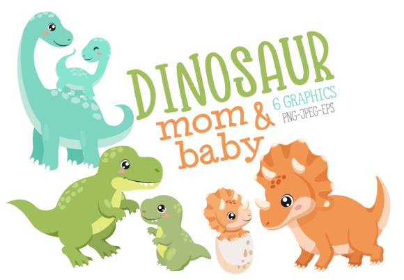 Dinosaur-Mom-Baby-Clipart-9812868 Kit Digital Dinossauros Baby - Imagem 1