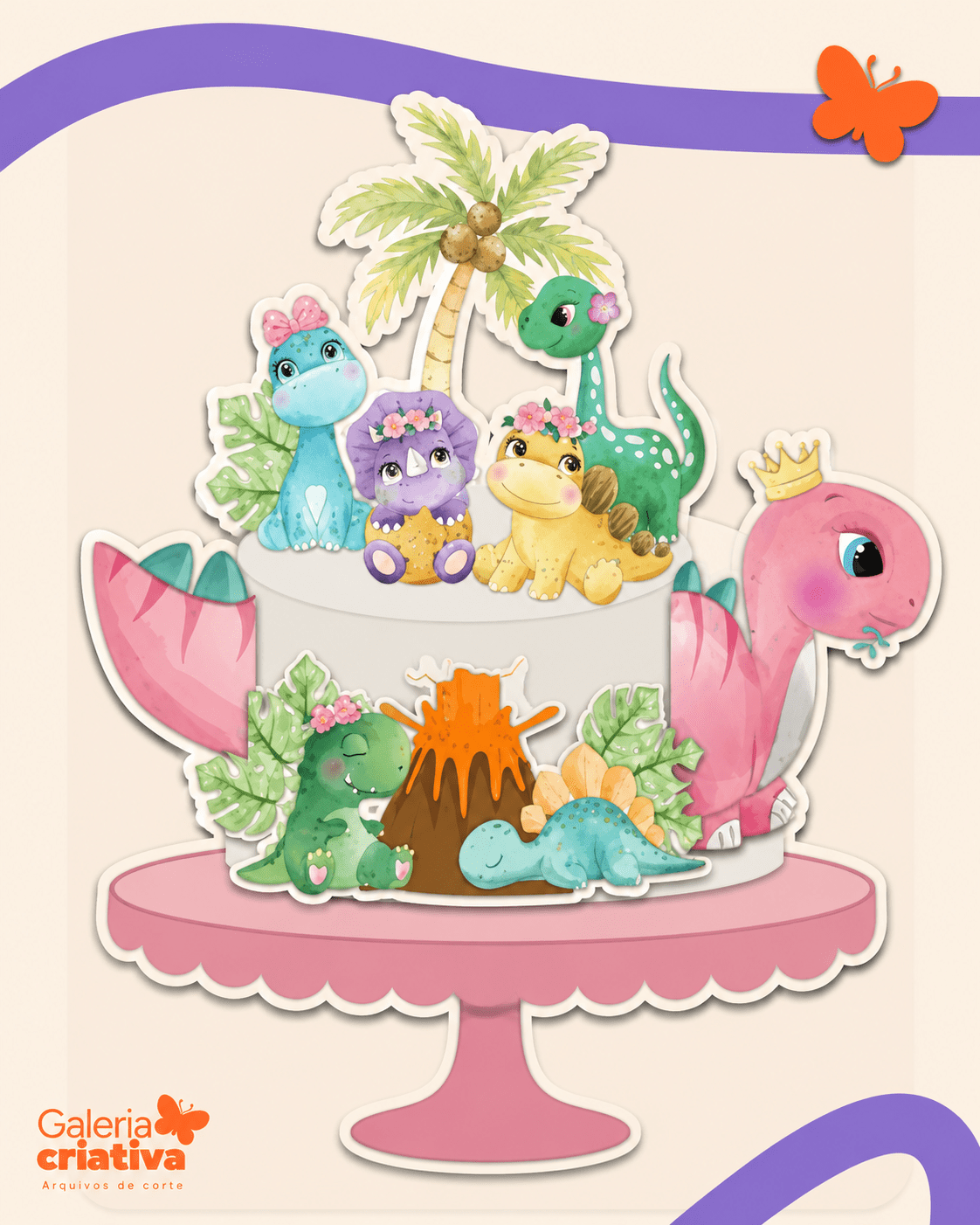 Dinossauro Menina 3 Arquivo Topo de Bolo Dinossauro Menina 3 - Imagem 1