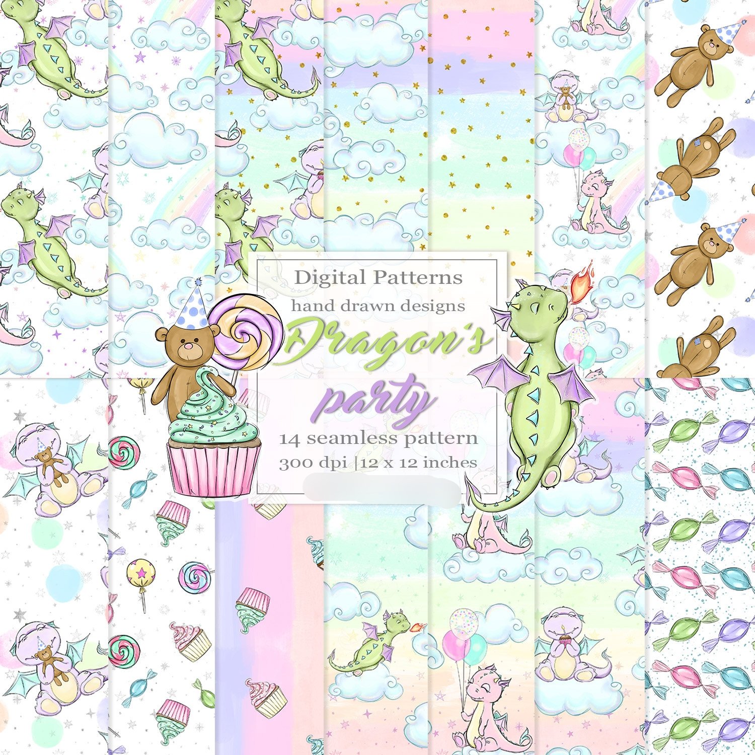 DragonPartyPaper-DigitalCloudDesign Kit Digital Papeis Festa do Dragão - Imagem 1
