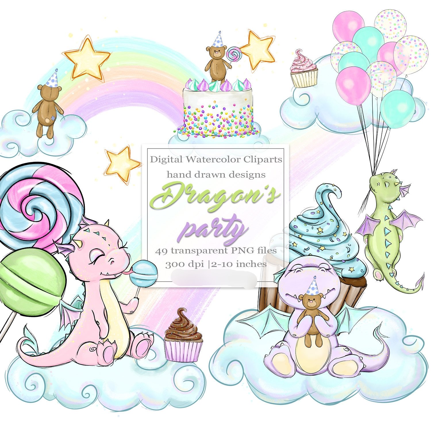 Dragons Party Clipart Kit Digital Festa do Dragão - Imagem 1