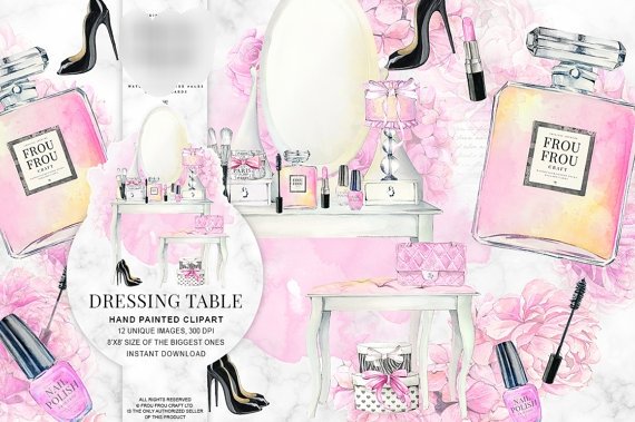 Dressing Table clipart Kit Digital Papeis Penteadeira Clipart - Imagem 1