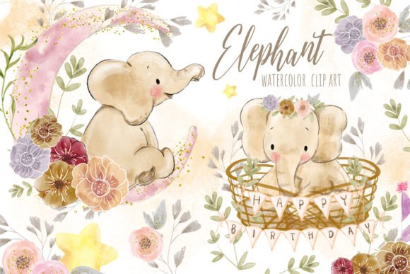 ELEFANTE BABY AQUARELA Kit Digital Elefante Baby - Imagem 1