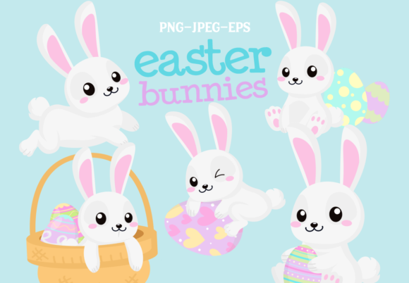 Easter-Bunnies-Clipart-Set-7755023 Kit Digital Coelhinhos da Páscoa - Imagem 1