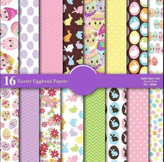 Easter Egghcard Papers Kit Digital Papeis Coelhinhos - Imagem 1