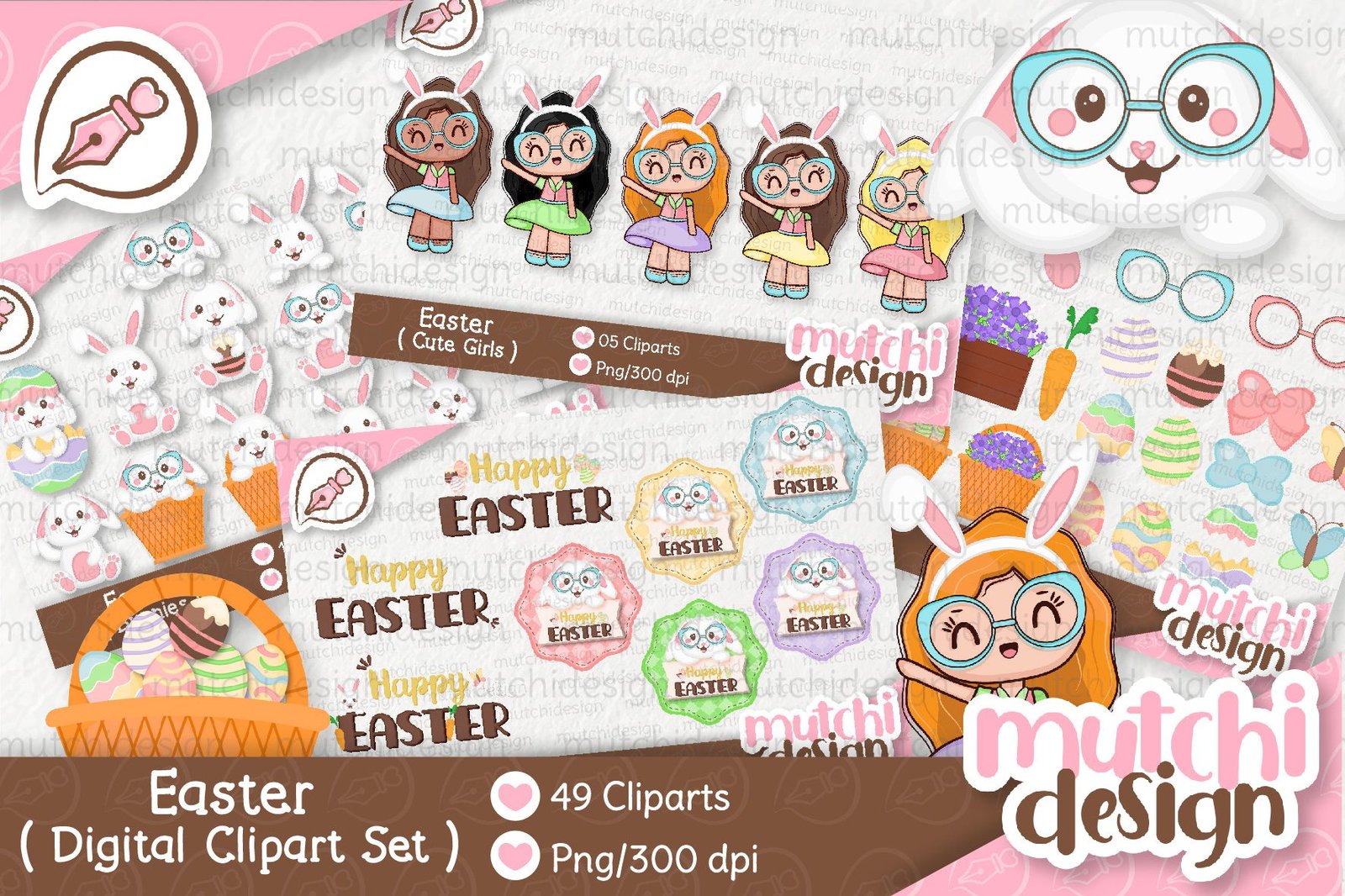 Easter Kit Digital Papeis Coelhinhos Fofos Easter - Imagem 1
