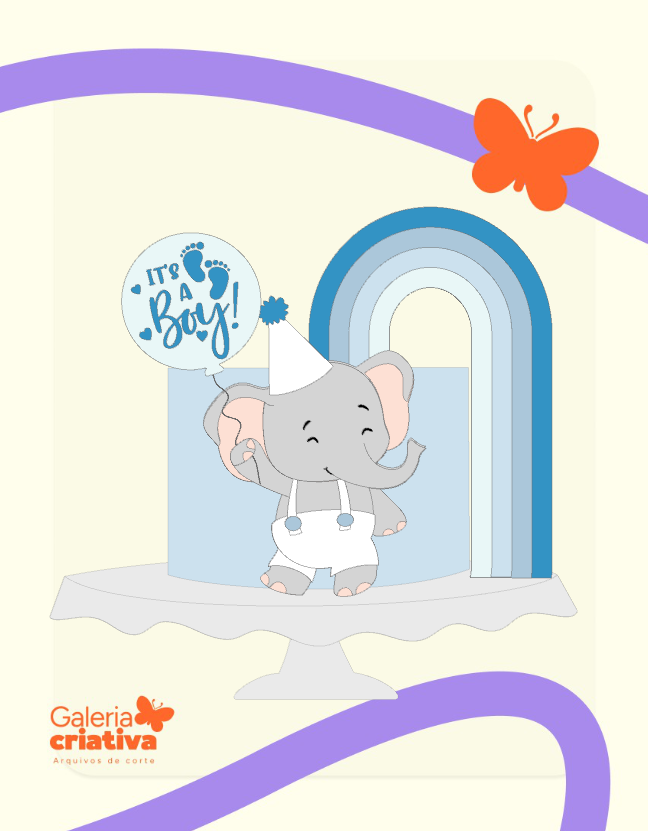 Elefante Azul Arco Íris Arquivo Topo de bolo elefante - Imagem 1