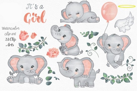 Elephant Girl Coral Kit Digital Elefantinhas Coral - Imagem 1