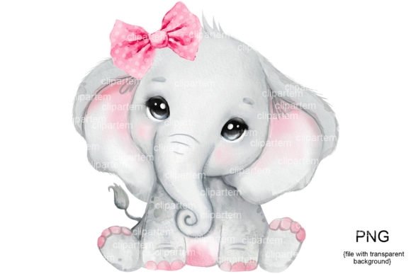 Elephant with Pink Bow Kit Digital Elefantinha Pink - Imagem 1