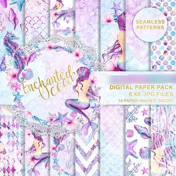 Enchanted Ocean Kit Digital Papeis Oceano Encantado - Imagem 1