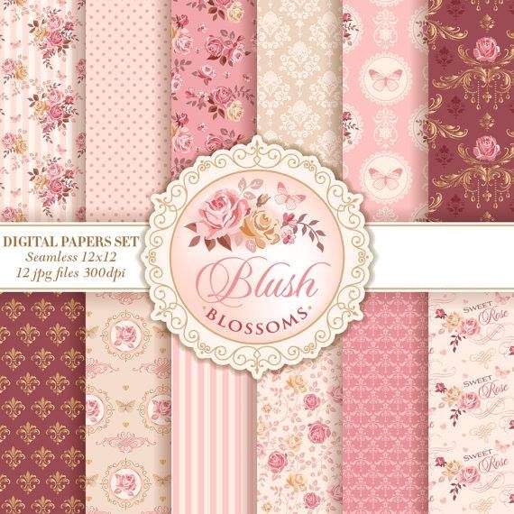 Enchantica - Blush Blossoms Kit Digital Papeis Flores Coradas - Imagem 1