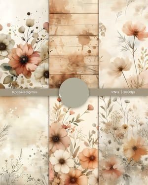 FLORAL AQUARELA Kit Digital Papeis Floral Aquarela - Imagem 1