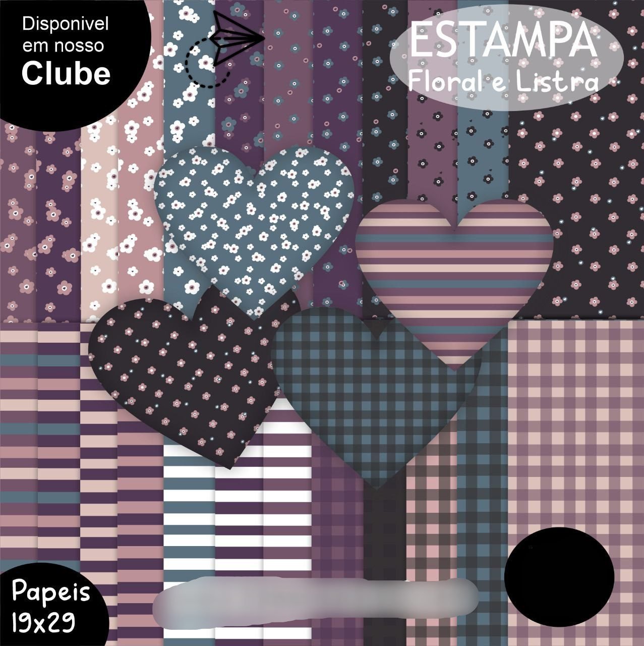 FLORAL E LISTRA LILAS Kit Digital Papeis Floral e Listra Lilas - Imagem 1