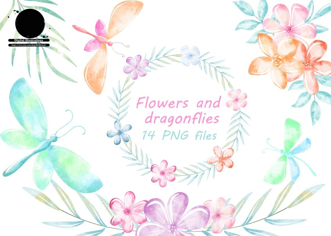 FLOWERS AND DRAGONFILES Kit Digital Flores de Jardins - Imagem 1
