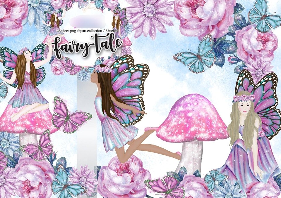 Fairytale Clipart Collection Kit Digital Borboletas Clipart - Imagem 1