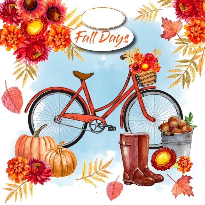 Fall Days-GraceAnn Arquivo Kit Digital Bicicleta Feminina com Flores - Imagem 1