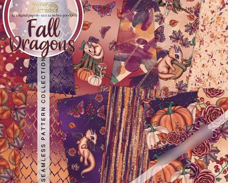 Fall Dragons PP-Gaynor Kit Digital Papeis Dragões de Outono - Imagem 1