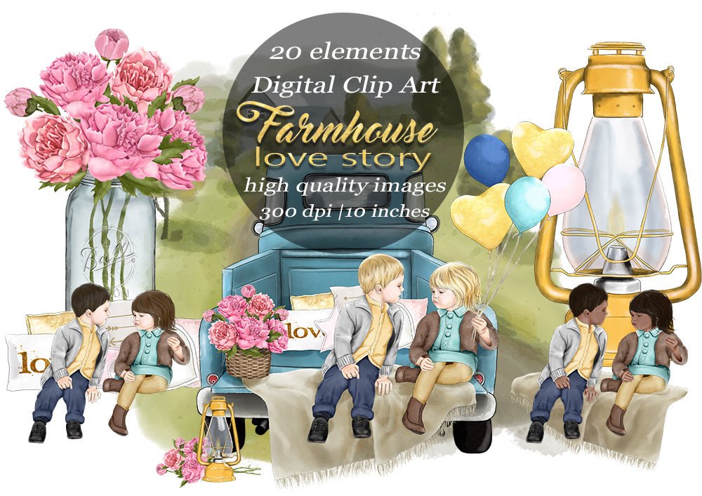 Farmhouse Clipart Kit Digital Fazenda Clipart - Imagem 1