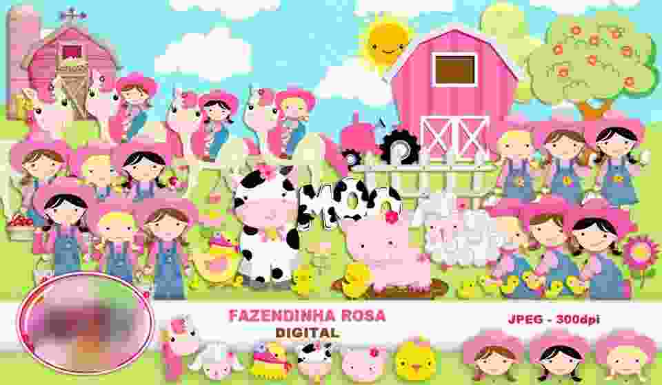 Fazendinha Rosa Arquivo Kit Digital FAZENDINHA ROSA - Imagem 1