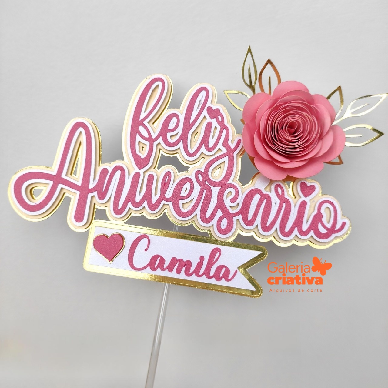 Feliz Aniversário Faixa Floral Arquivo Topo de Bolo Feliz Aniversário Faixa Floral - Imagem 1