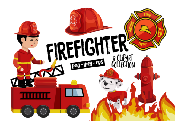 Firefighter Clipart Set Kit Digital Imagens Bombeiros - Imagem 1